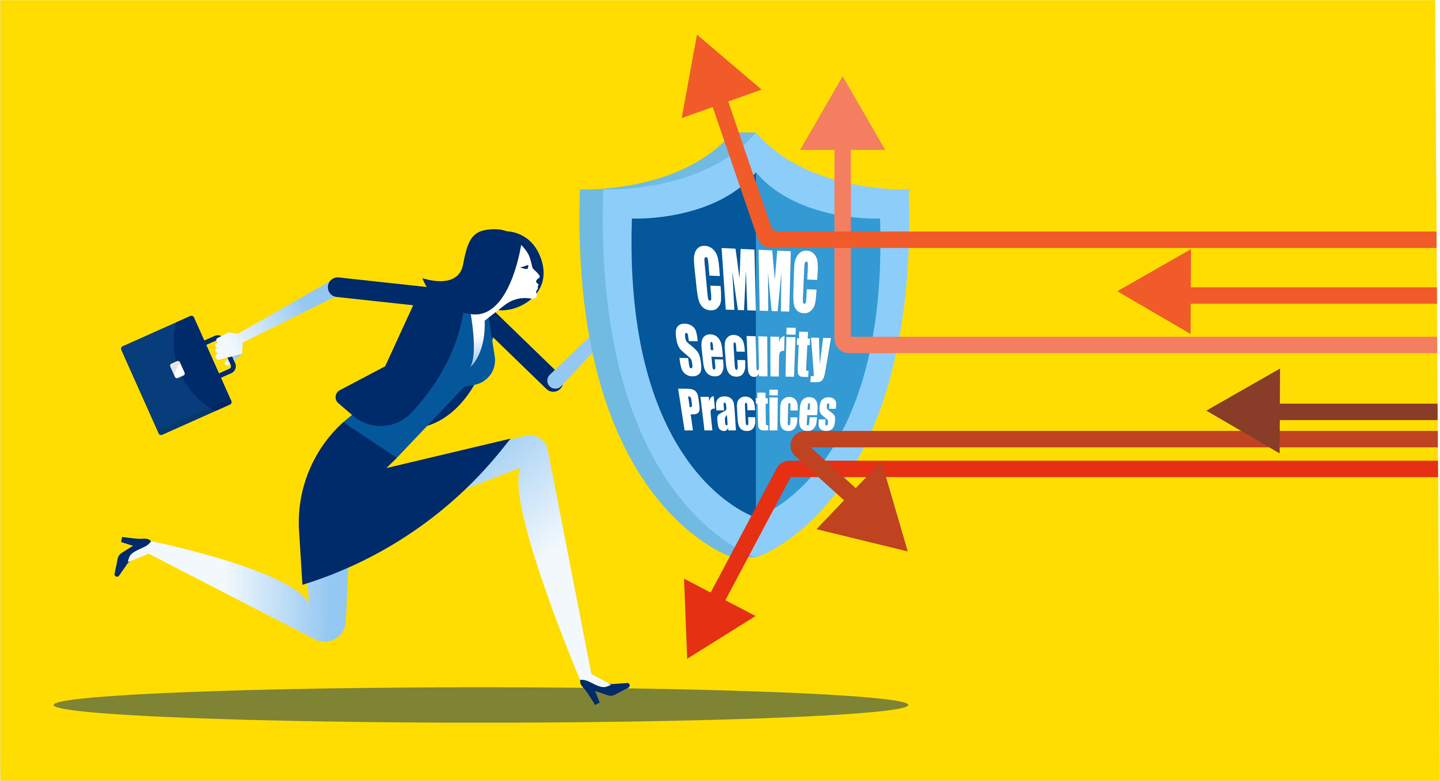Business woman shielding her business with CMMC-based Security practices